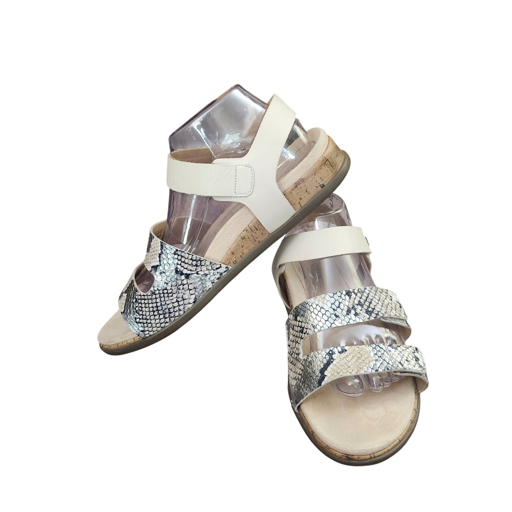 Vionic Colleen Snakeskin‎ Metallic Leather Platform Sandals Cream Silver 10